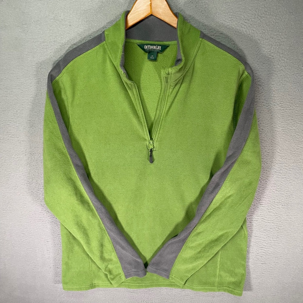 Outdoor Life Mens‎ Quarter Zip Pullover Large Green Fleece Mock Neck